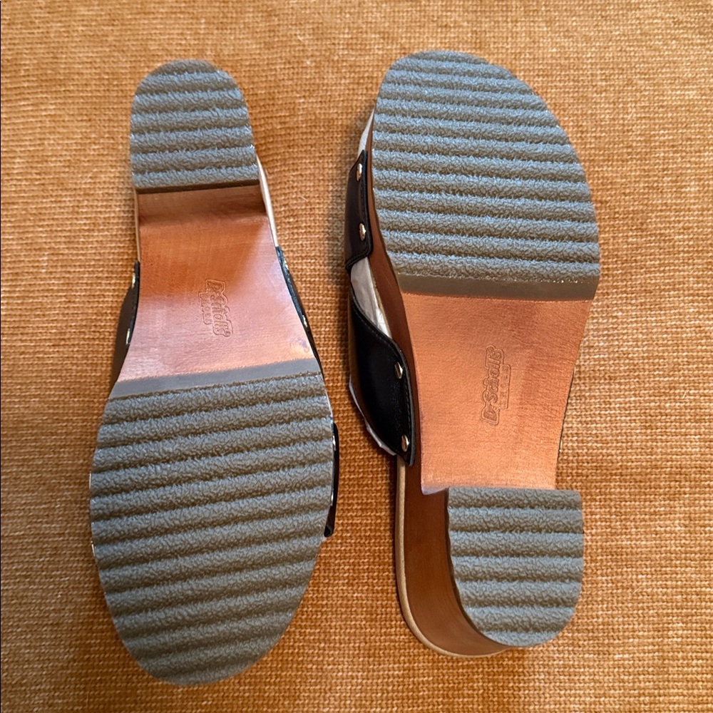 Dr. Scholl's Original Max Too, Black Lea, Leather Platform Clog Sandal Wood Sole - Picture 5 of 8